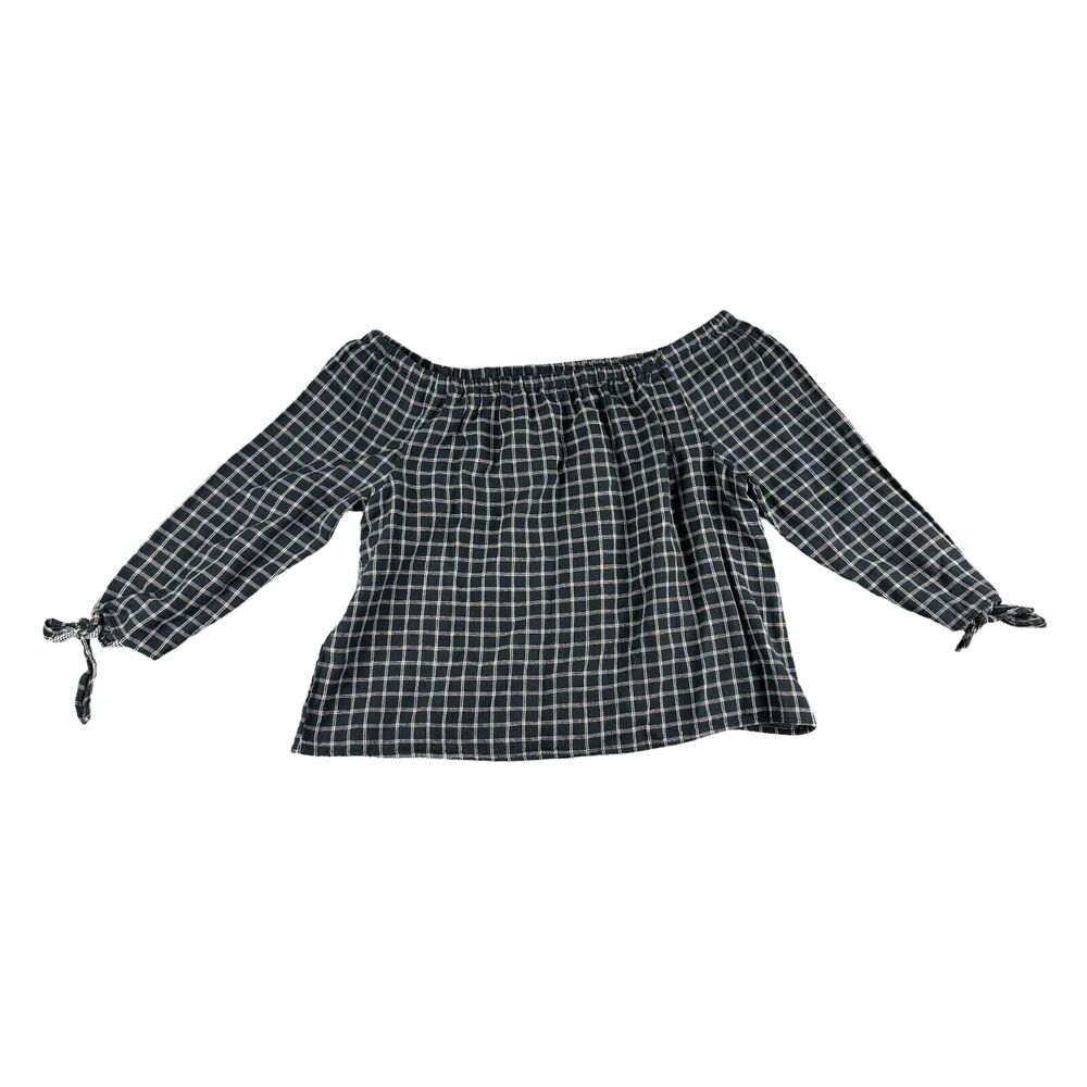 Madewell Top Women’s Small Black White Plaid Off The Shoulder Boho Shirt Blouse